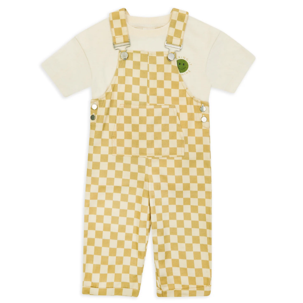 90s checkerboard dungarees | ochre