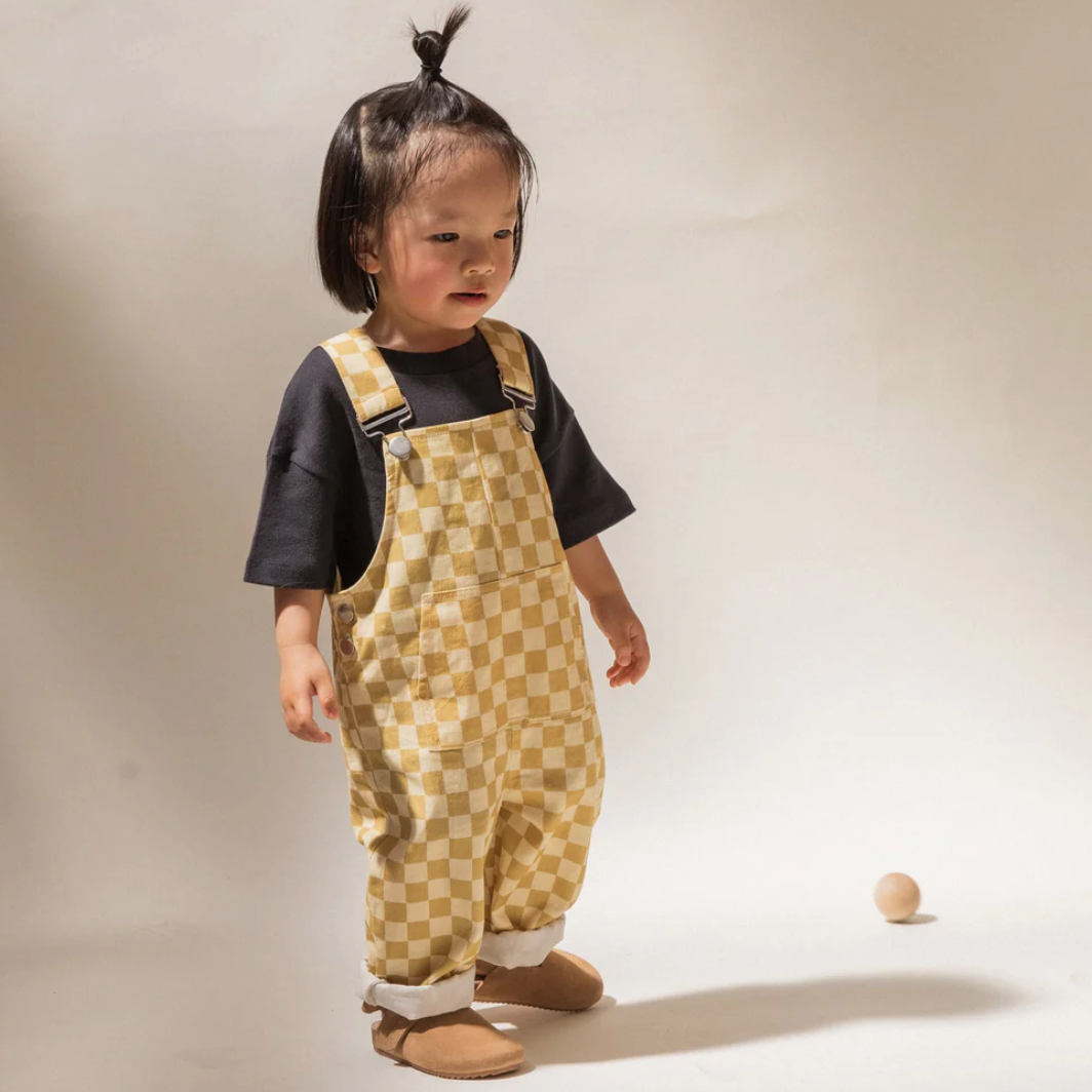 90s checkerboard dungarees | ochre