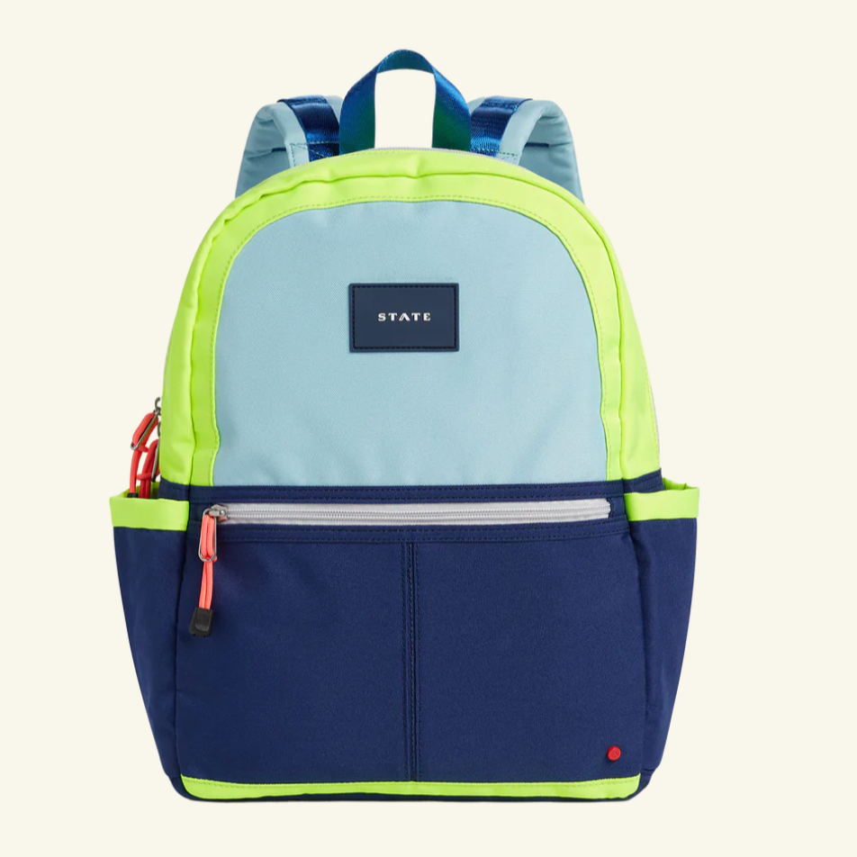 kane kids double pocket backpack | navy/neon