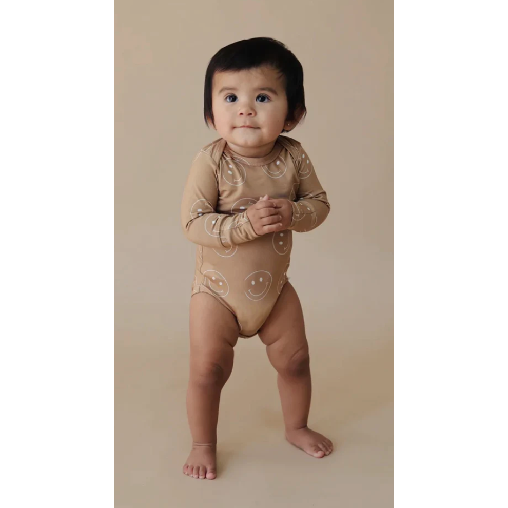 just smile tan | bamboo long sleeve snapsuit
