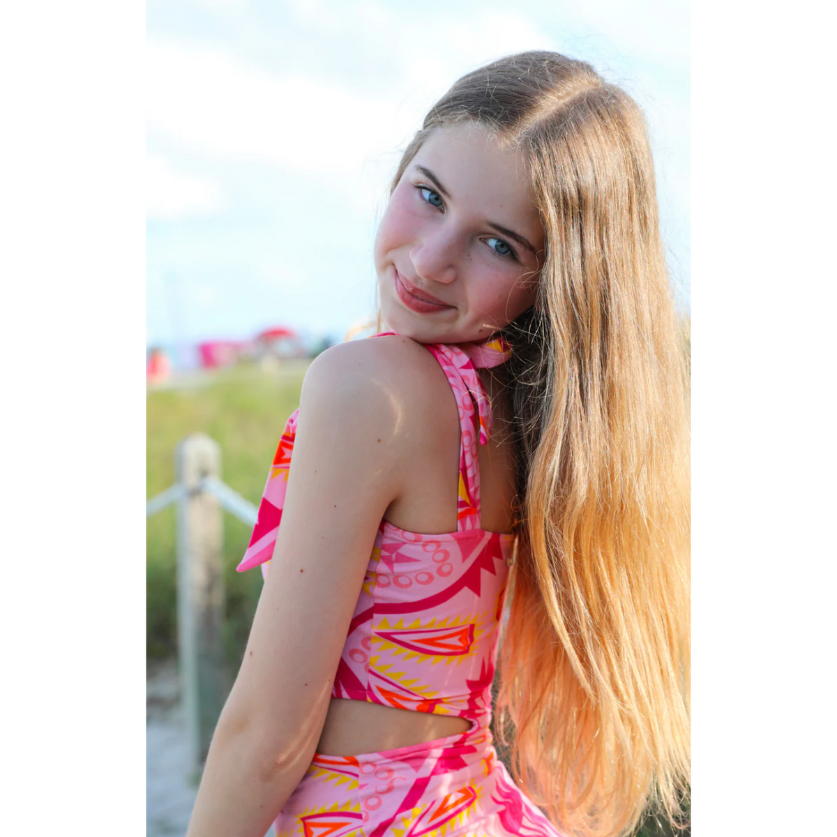 goldie dress | pink abstract stripes