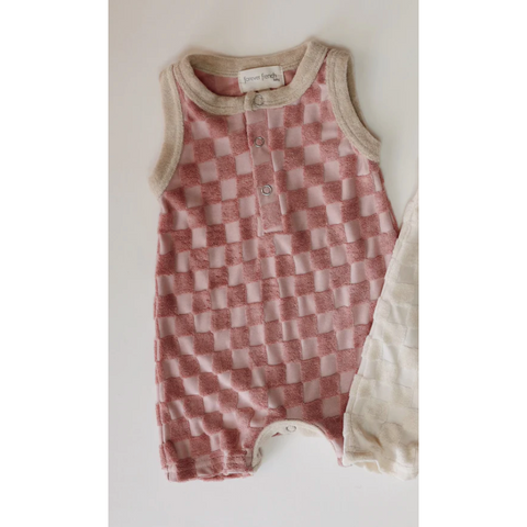rose checkerboard | terry tank romper