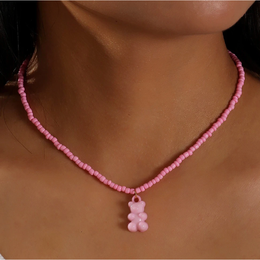 gummy bear beaded necklace | pink