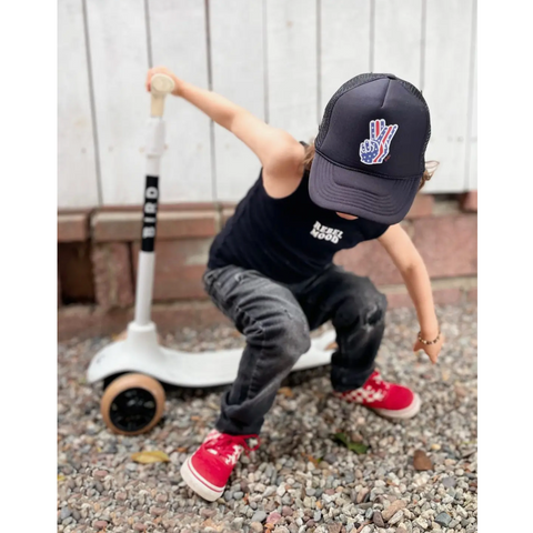 july 4th peace trucker hat in black