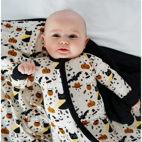 halloween bamboo baby convertible footie pajamas | spooky cute beige
