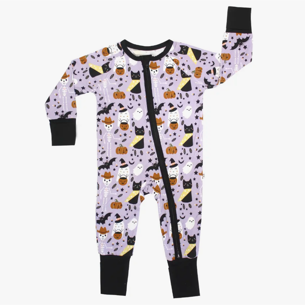halloween bamboo baby convertible footie pajamas | spooky cute purple