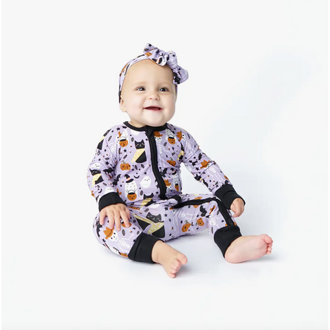 halloween bamboo baby convertible footie pajamas | spooky cute purple