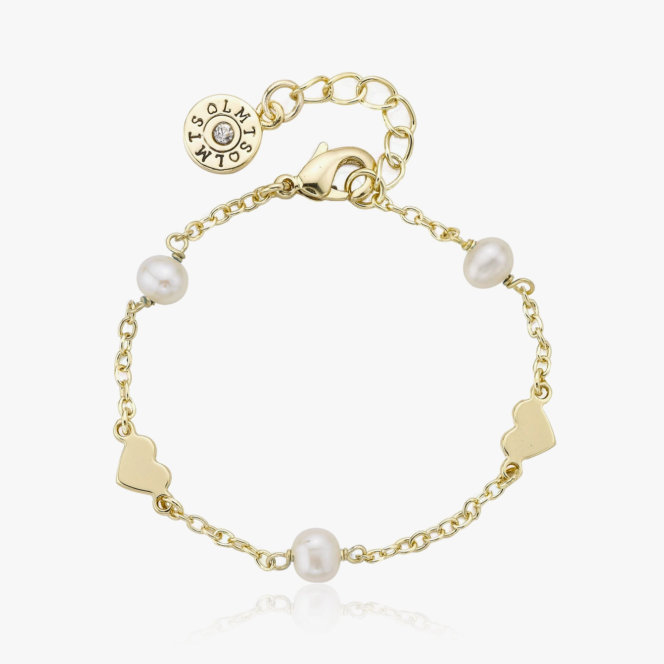 classic gold heart station bracelet with pearls