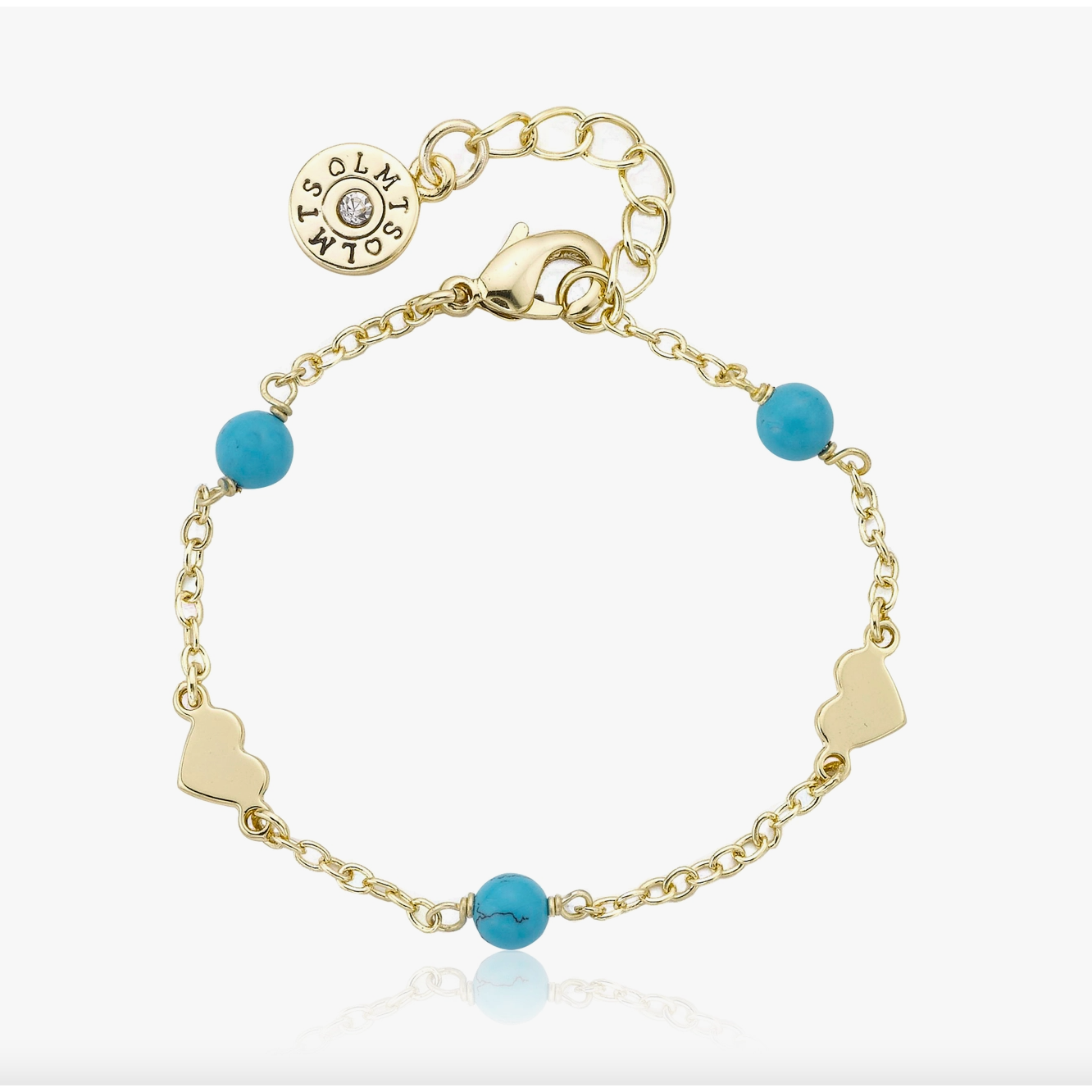 classic gold heart station bracelet with turquoise