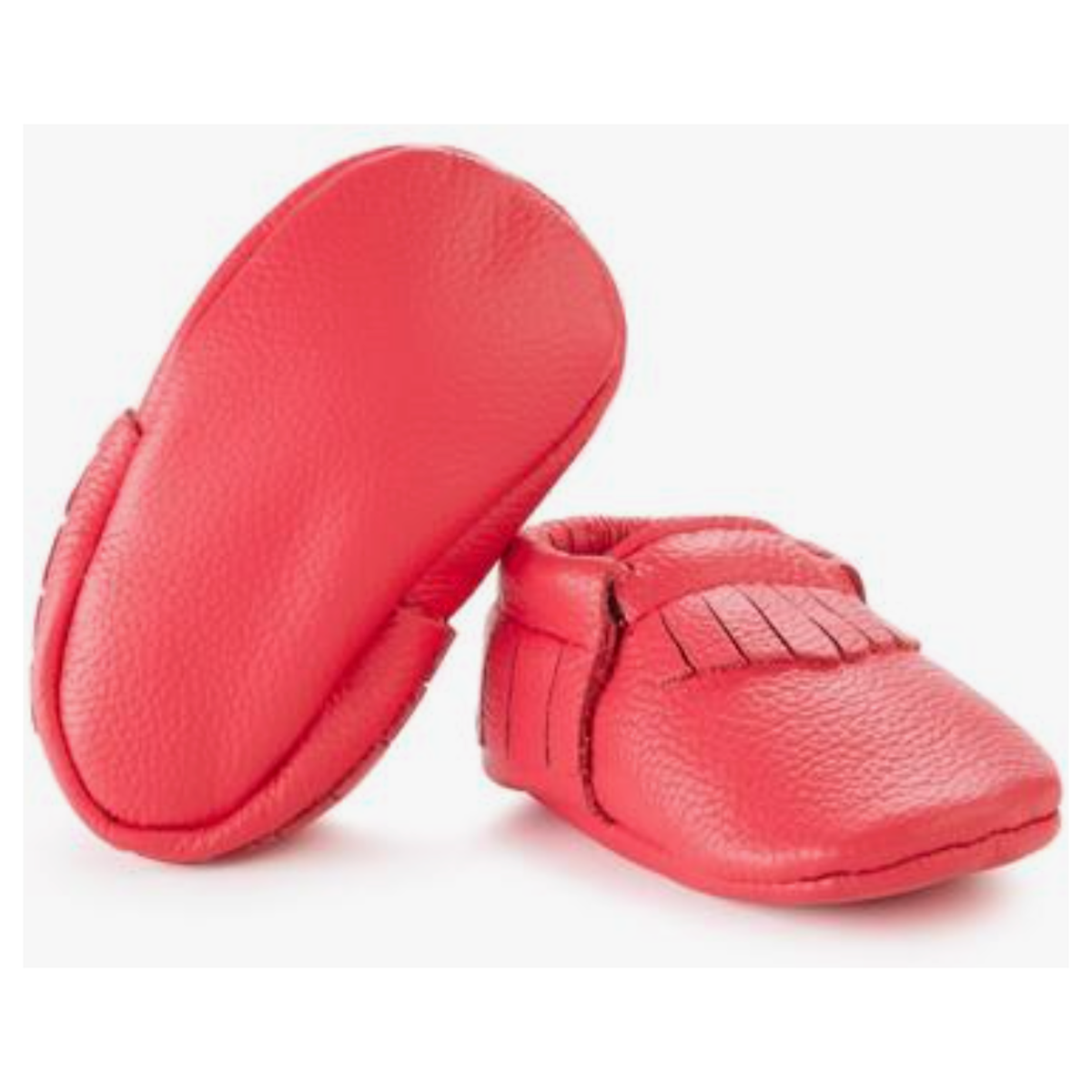 leather baby moccasins | hibiscus red