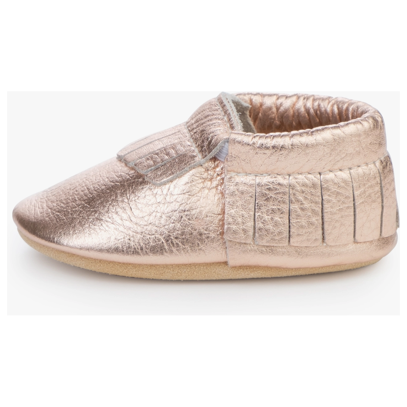 leather baby moccasins | rose gold