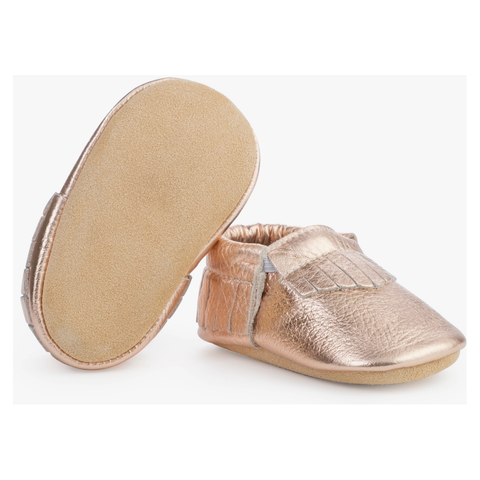 leather baby moccasins | rose gold