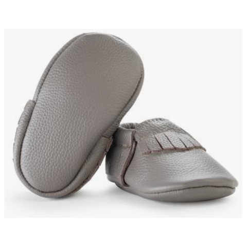 leather baby moccasins | slate