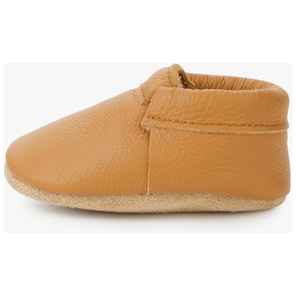 fringeless leather baby moccasins in gingersnap