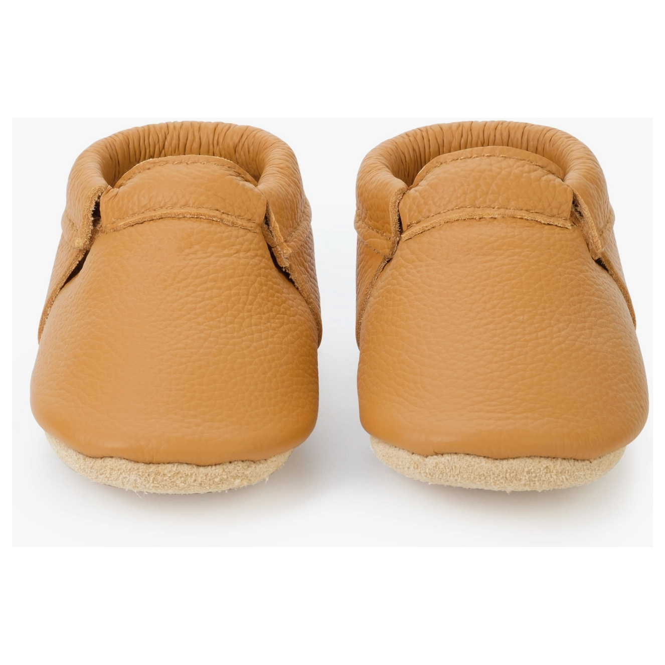 fringeless leather baby moccasins in gingersnap