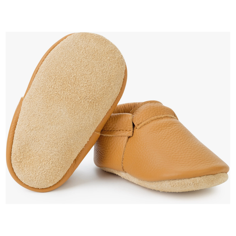 fringeless leather baby moccasins in gingersnap