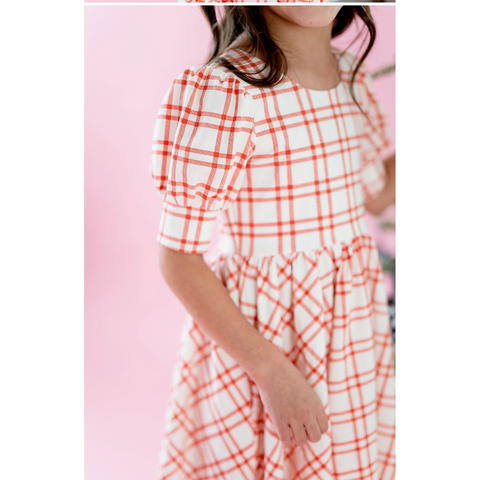 puff sleeve dress | scarlet plaid