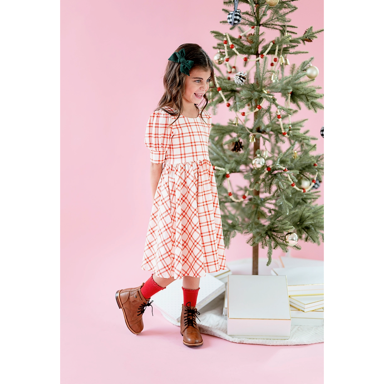 puff sleeve dress | scarlet plaid