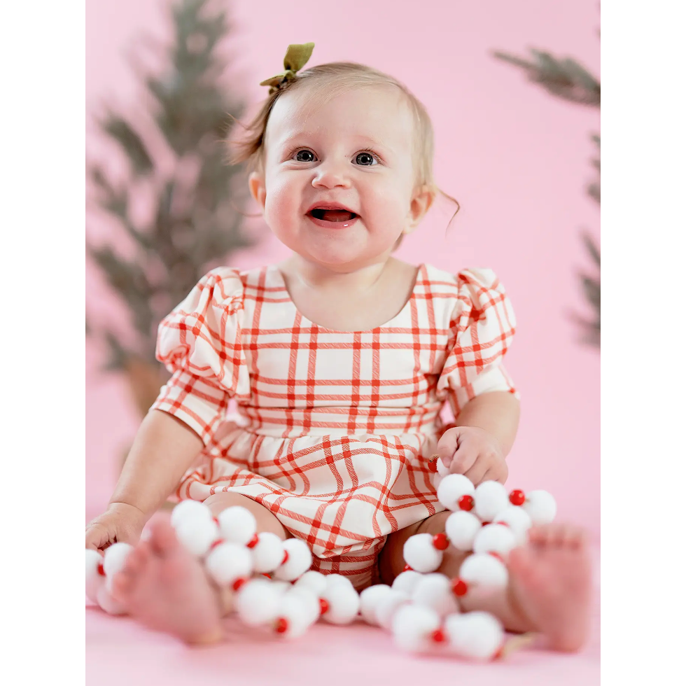puff romper | scarlet plaid