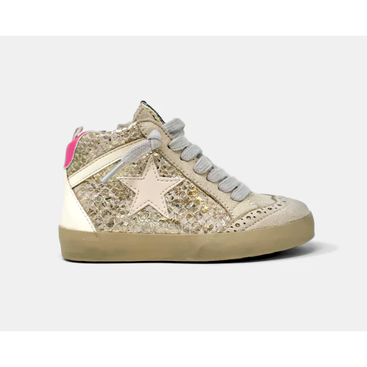 paulina kids mid-top sneaker | gold snake