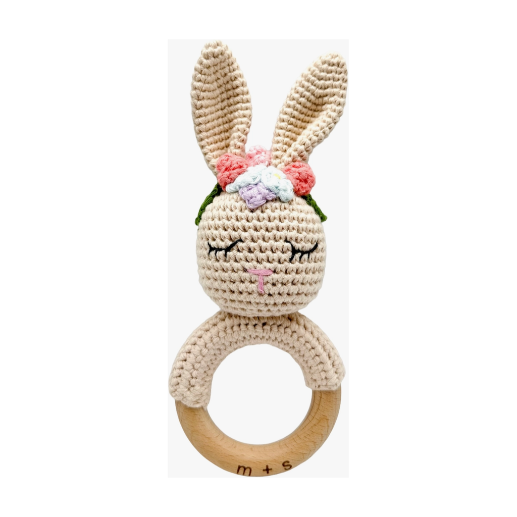 floral bunny hand crochet rattle