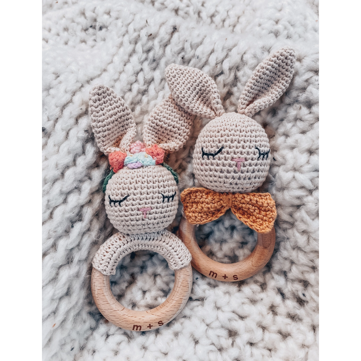 floral bunny hand crochet rattle