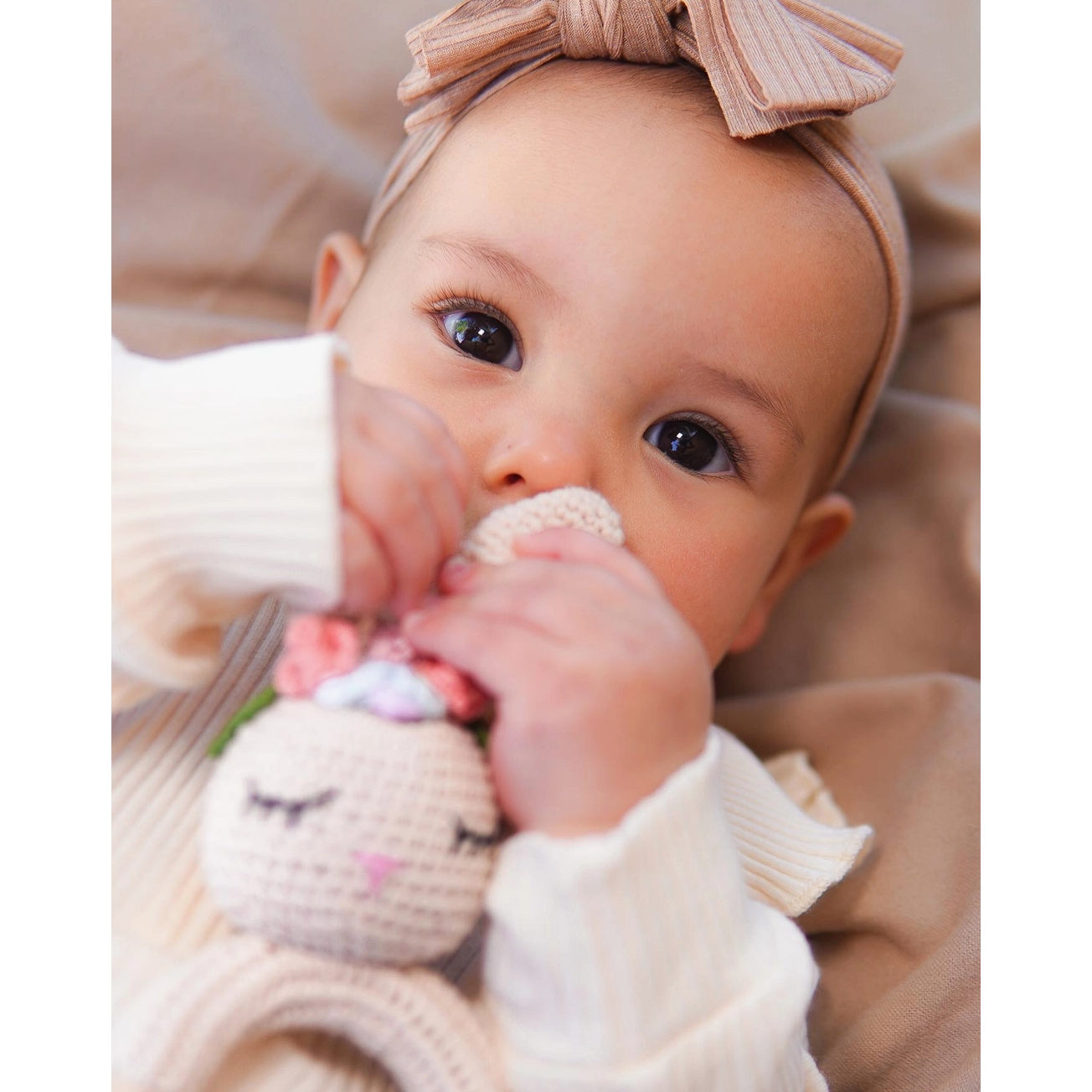 floral bunny hand crochet rattle