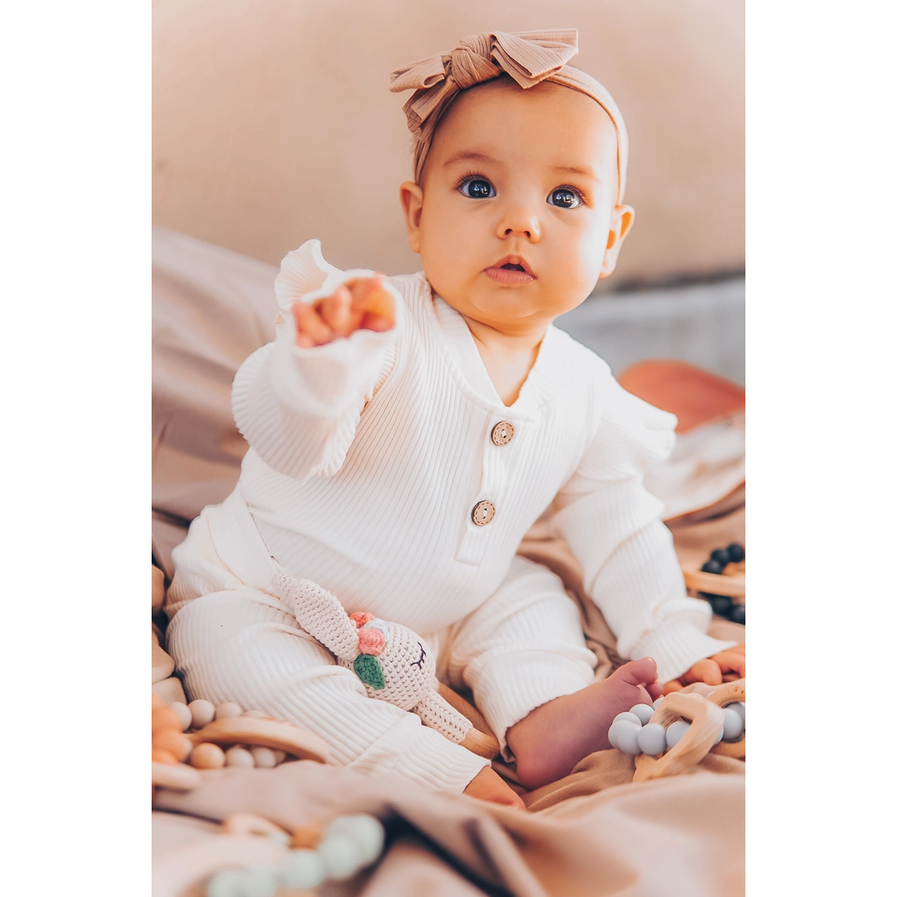 floral bunny hand crochet rattle