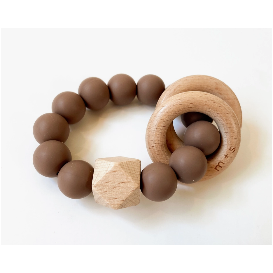silicone and beech wood geo teether | brown