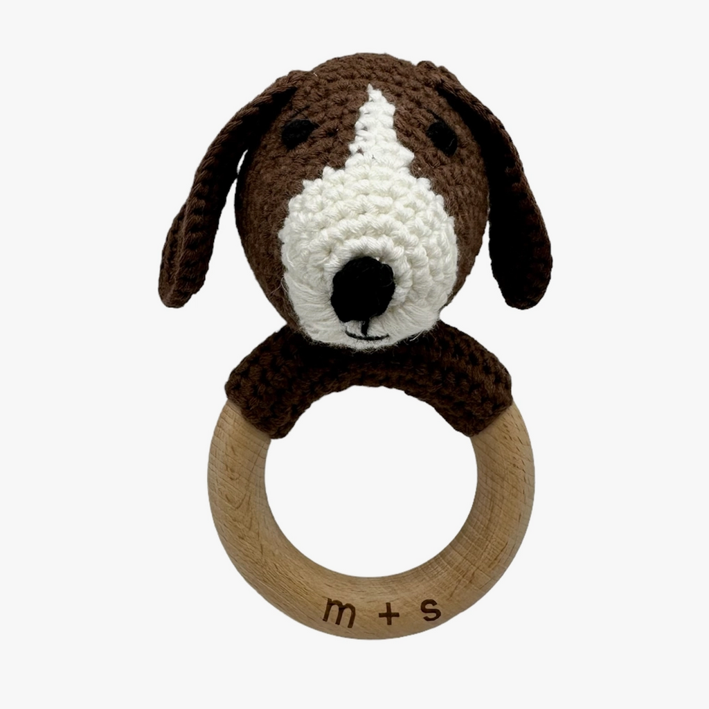 puppy hand crochet rattle