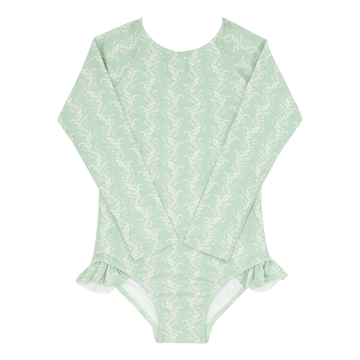 girls pistachio vine floral rashguard one piece