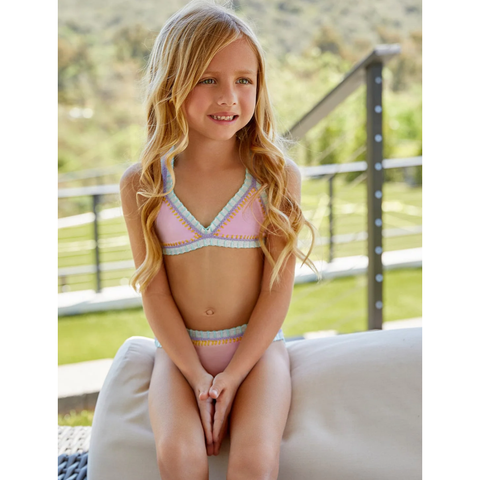 kids cotton candy tie dye rainbow embroidered bikini