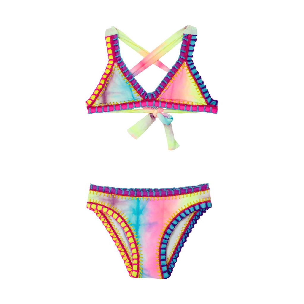 kids tie dye rainbow embroidered bikini