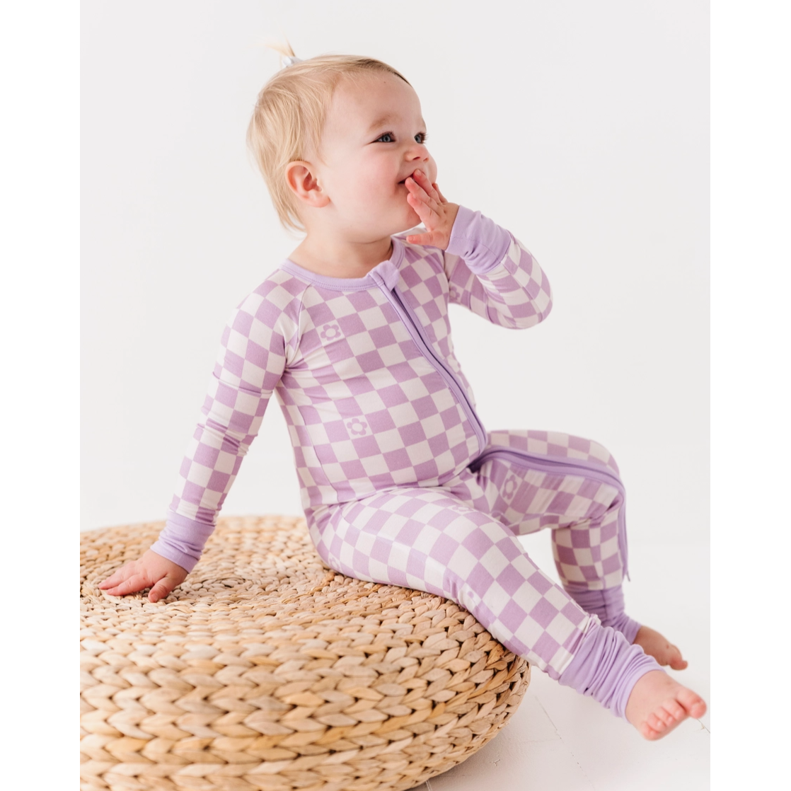 bamboo zippy romper | lavender check