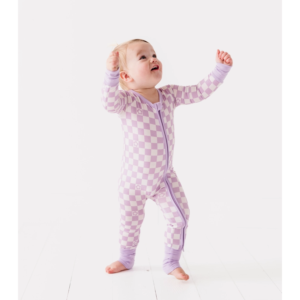 bamboo zippy romper | lavender check