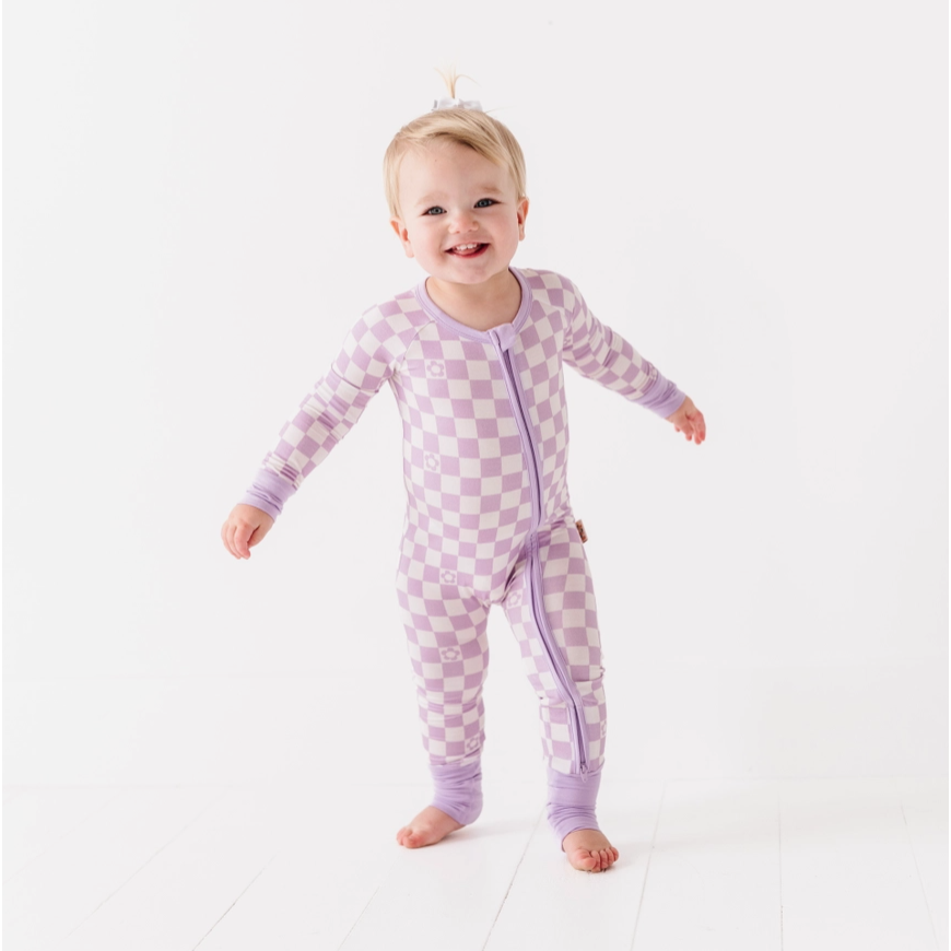 bamboo zippy romper | lavender check