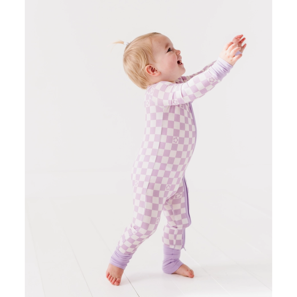 bamboo zippy romper | lavender check