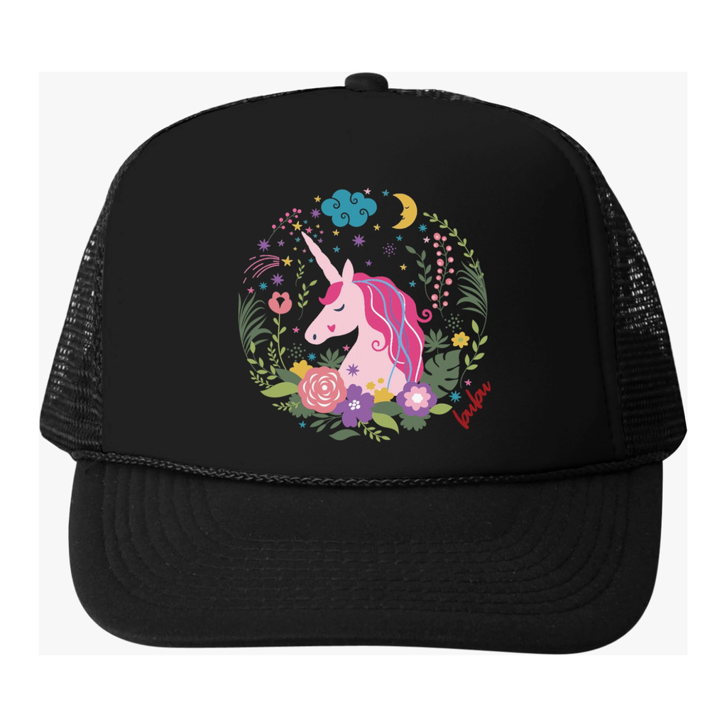 unicorn flowers trucker hat | black