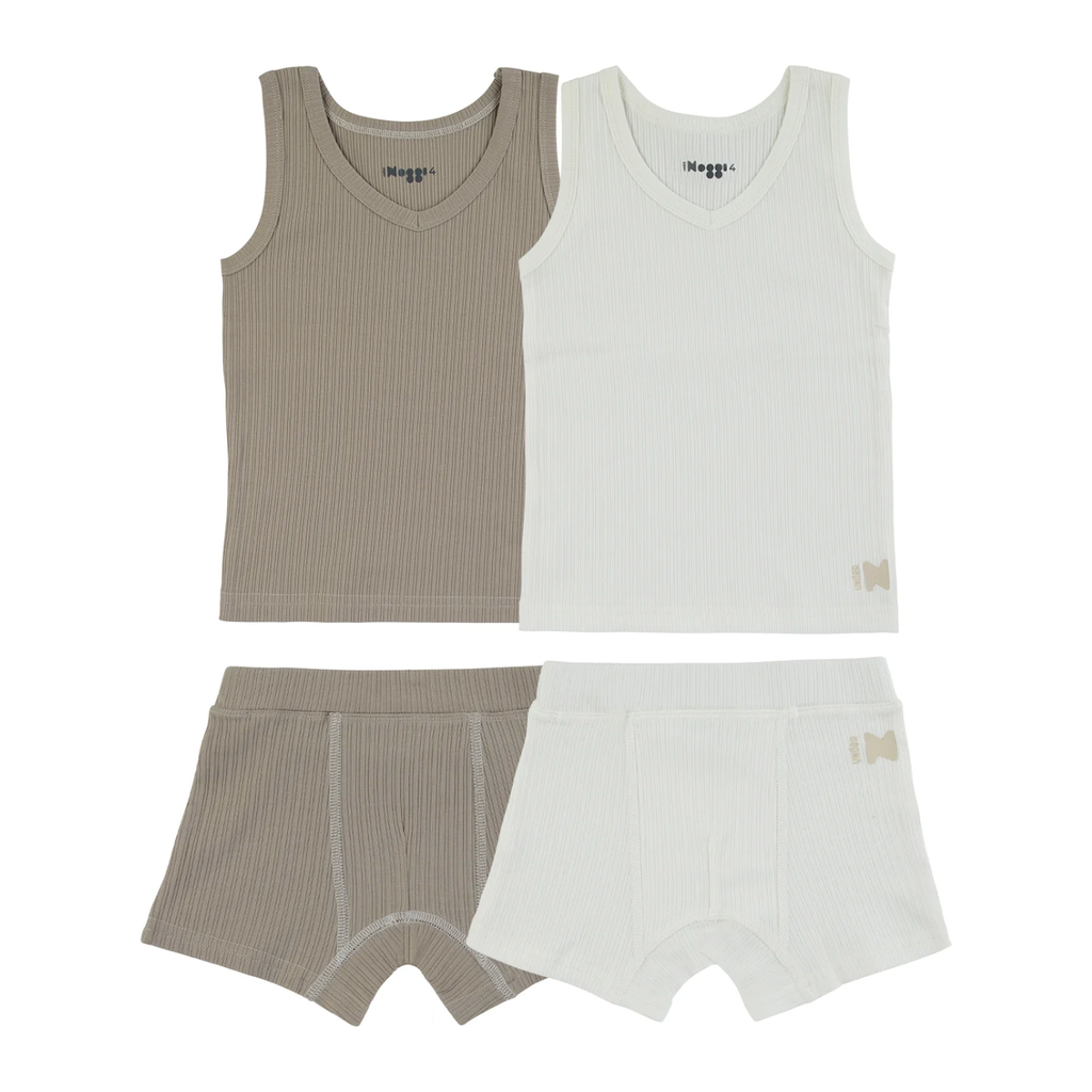 ribbed white + taupe sleep set (two pack)