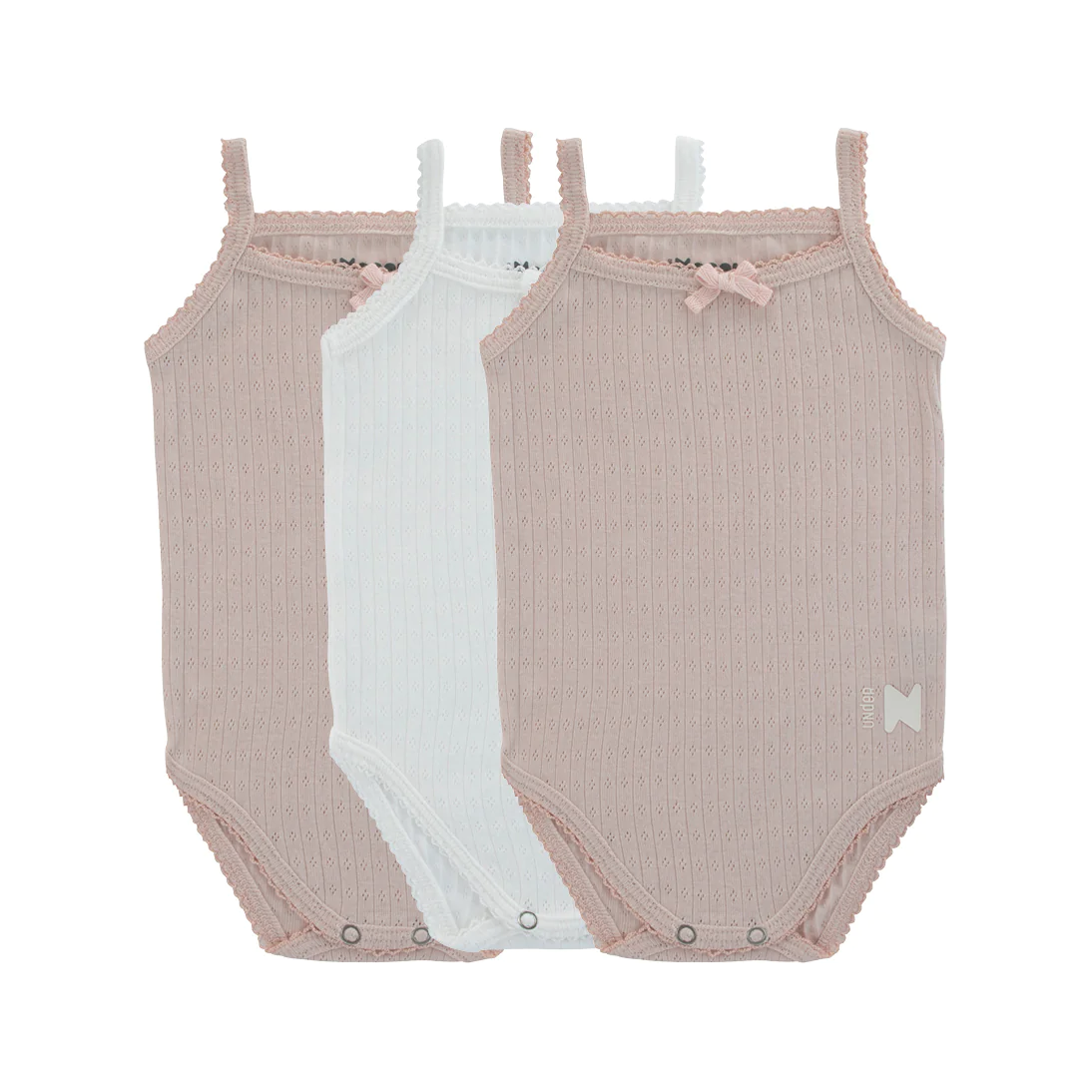 pointelle white + mauve onesie (three pack)