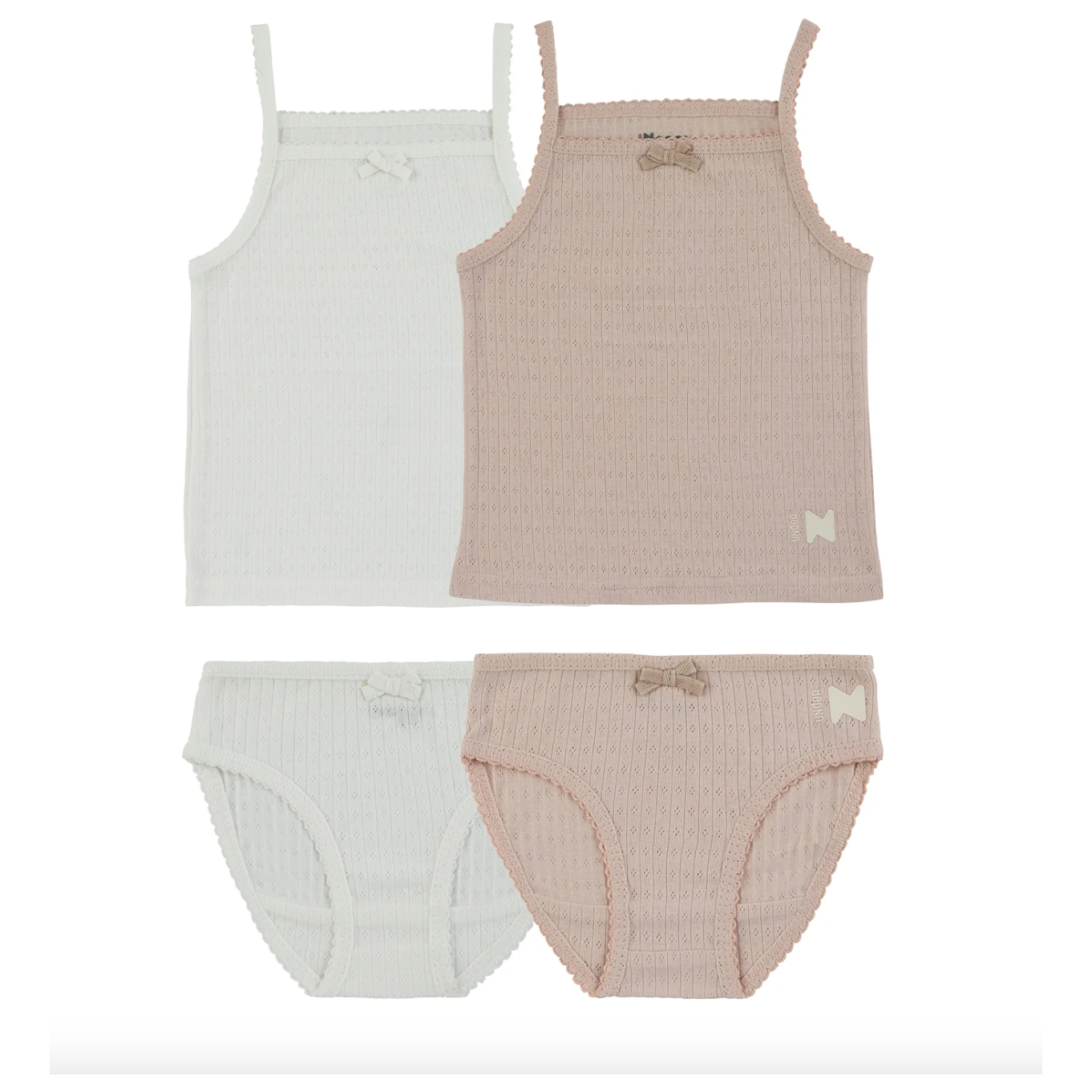 pointelle white + mauve sleep set (two pack)