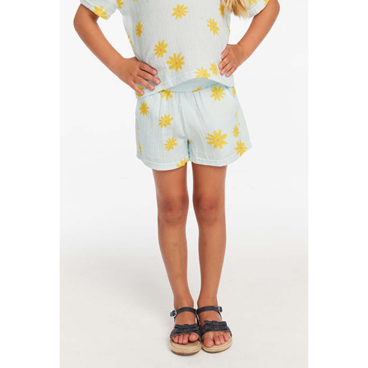 bubble gauze jade short | powder blue daisy