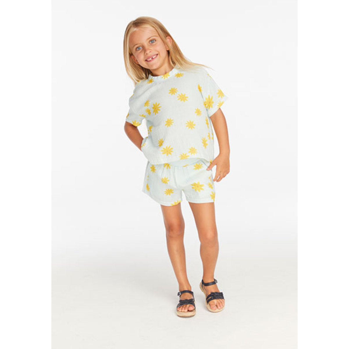 bubble gauze jade short | powder blue daisy