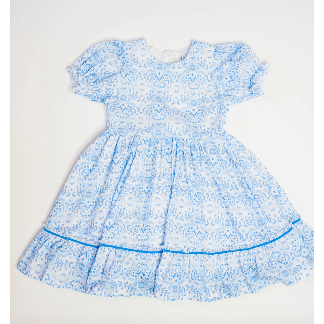 blue and white easter dress Blue Balloon Sleeve Midi Dress