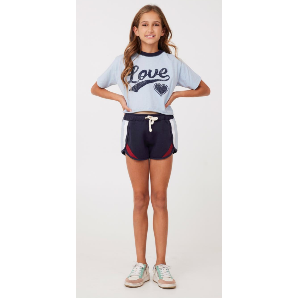 ringer tape short | light blue/navy