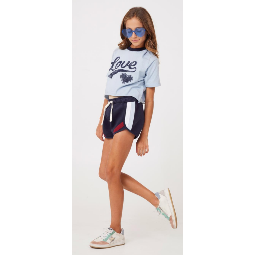 ringer tape short | light blue/navy