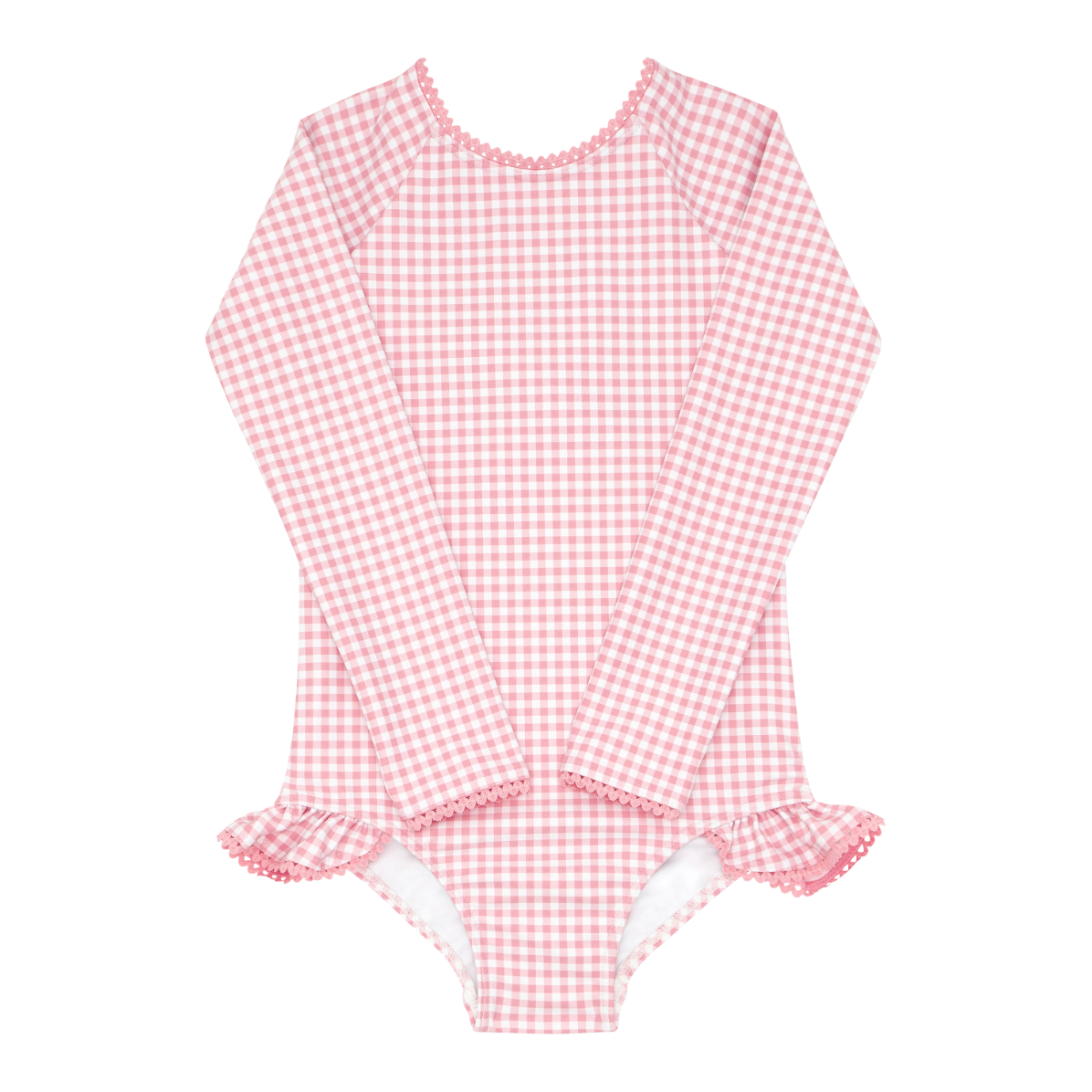 girls guava gingham rashguard one piece with rick rack