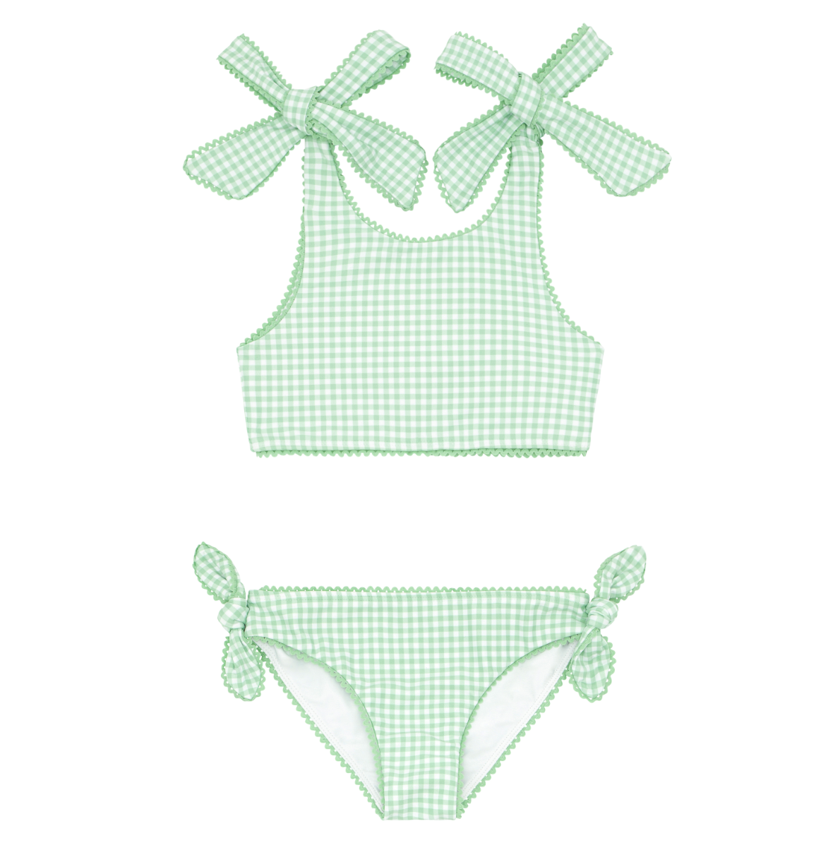 girls palm green gingham tie knot bikini