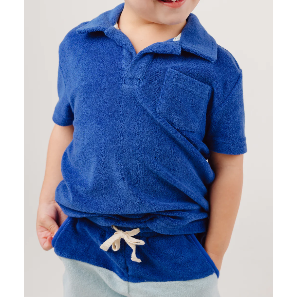 boys cobalt blue crystal colorblock french terry short + french terry polo