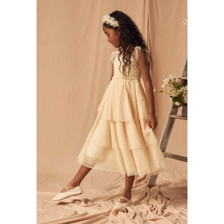 valentina dress || lemon + ballet flats || champagne